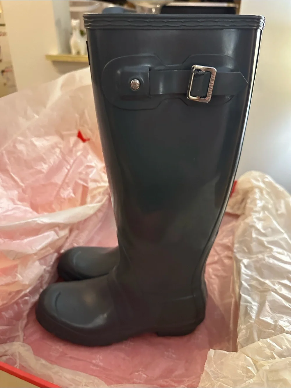 Hunter Original Tall Gloss Rain Boots Graphite Gray Size 6 w/ Box